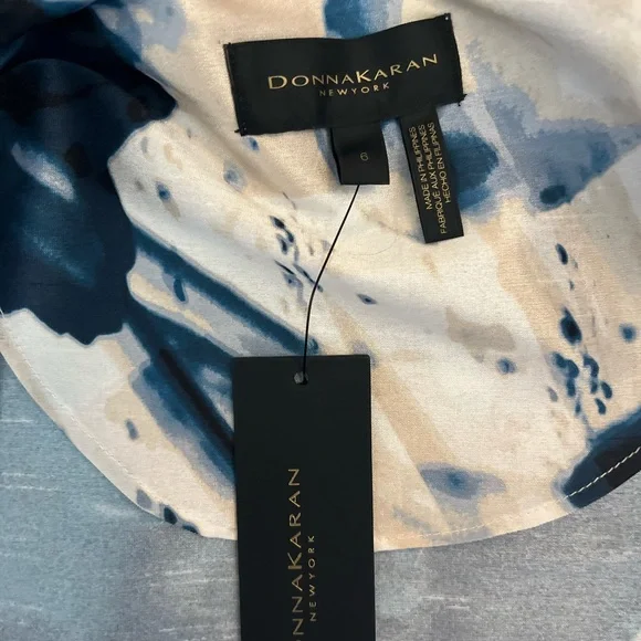 NWT Donna Karan Blue and White Asymmetrical Tie Front Dress - Picture 7 of 7